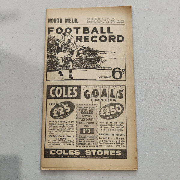 VFL 1959 August 29 North Melbourne v Carlton Football Record