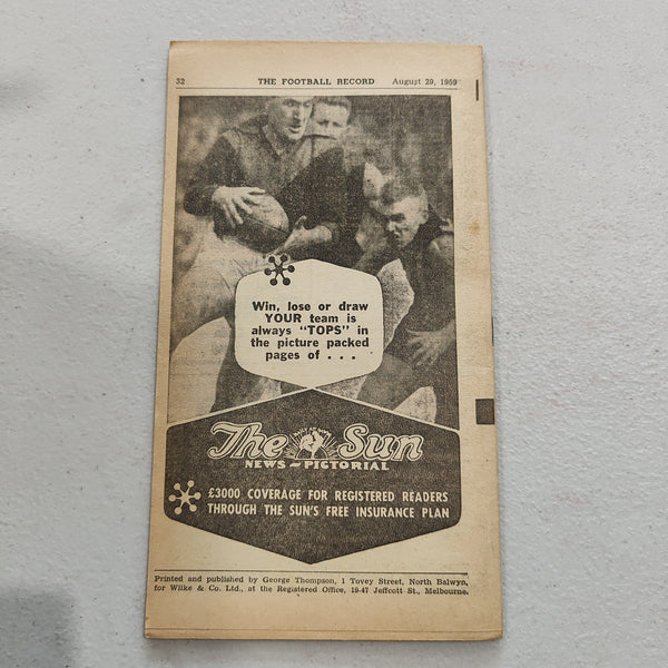 VFL 1959 August 29 North Melbourne v Carlton Football Record