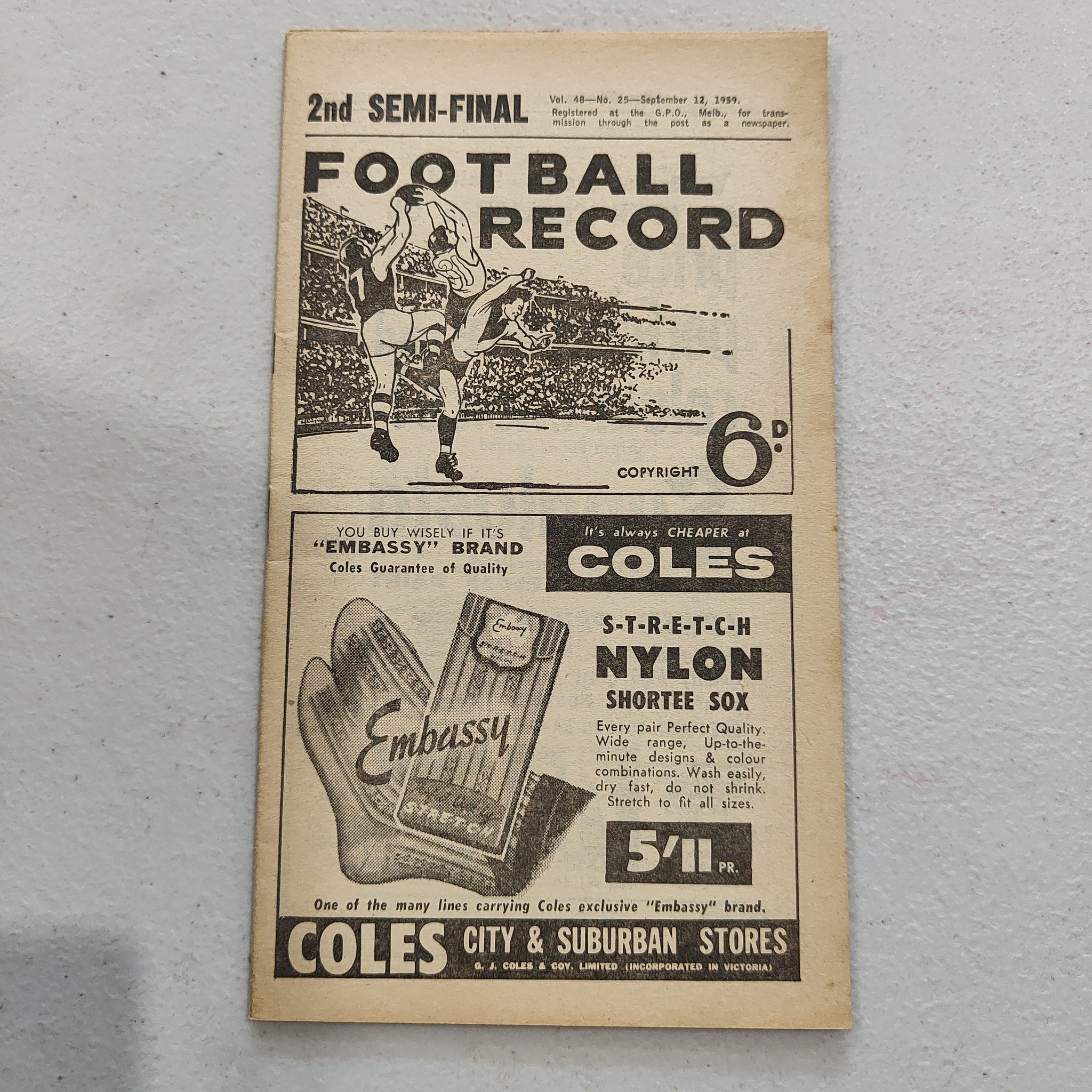 VFL 1959 September 12 2nd Semi Final Melbourne v Carlton Football Record