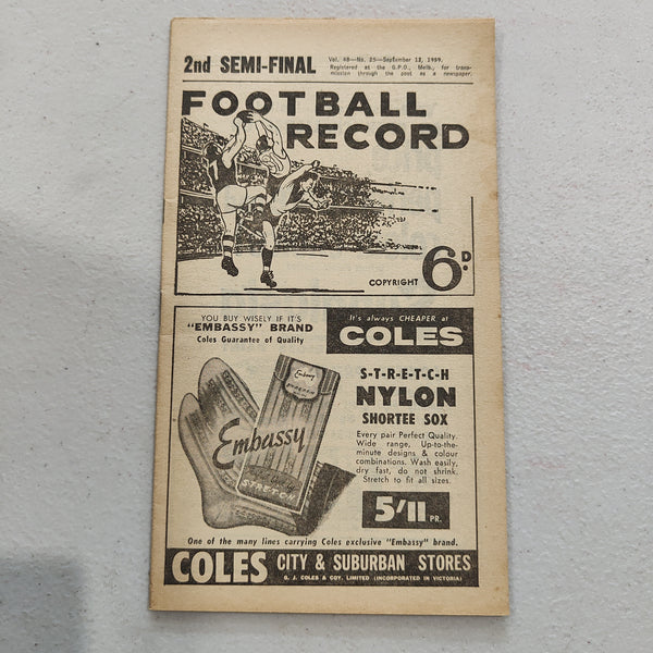 VFL 1959 September 12 2nd Semi Final Melbourne v Carlton Football Record