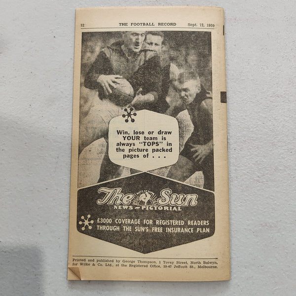 VFL 1959 September 12 2nd Semi Final Melbourne v Carlton Football Record