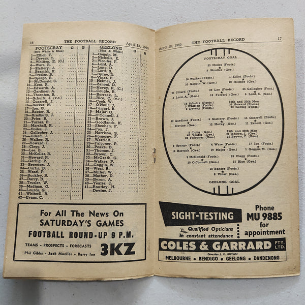 VFL 1960 April 18 Footscray v Geelong Football Record