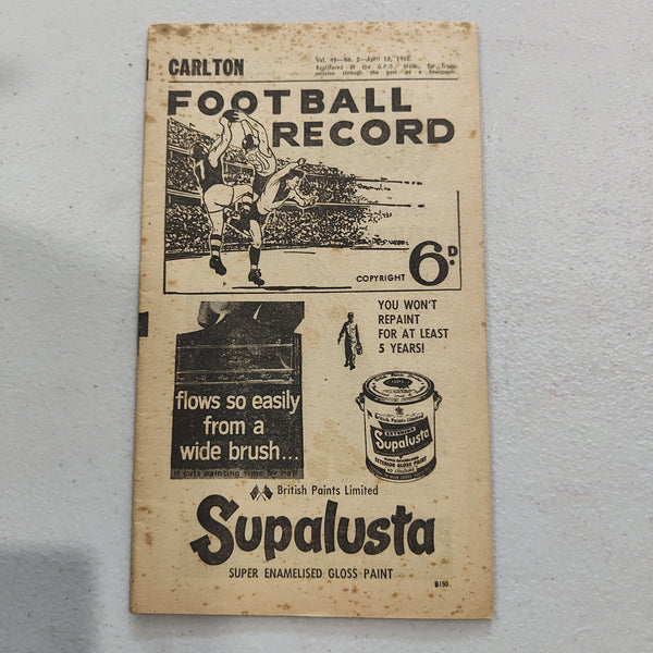 VFL 1960 April 18 Carlton v Richmond Football Record