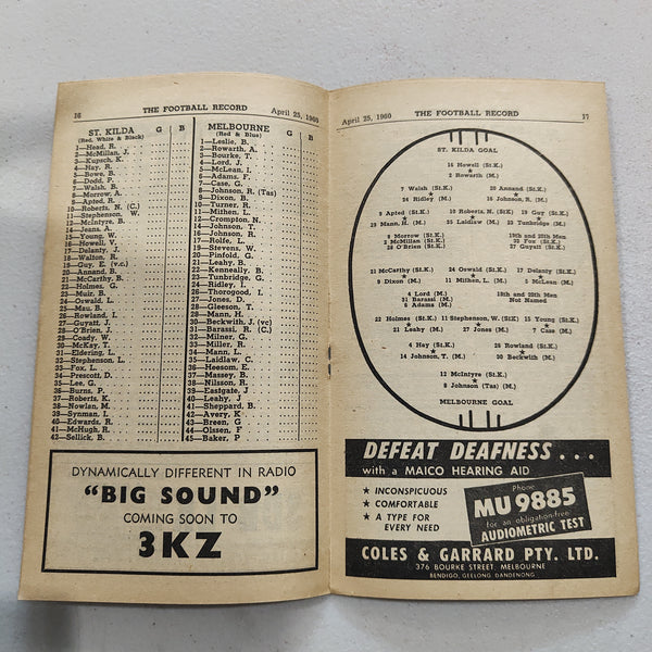 VFL 1960 April 25 St Kilda v Melbourne Football Record