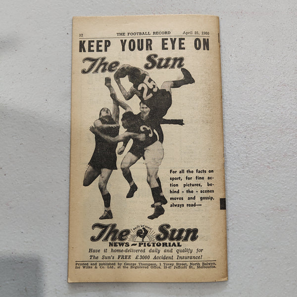 VFL 1960 April 25 St Kilda v Melbourne Football Record