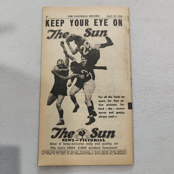 VFL 1960 April 25 Fitzroy v Carlton Football Record
