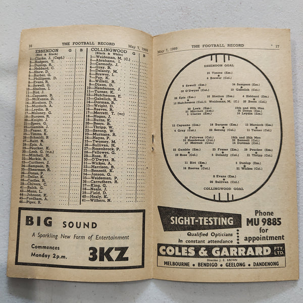 VFL 1960 May 7 Essendon v Collingwood Football Record