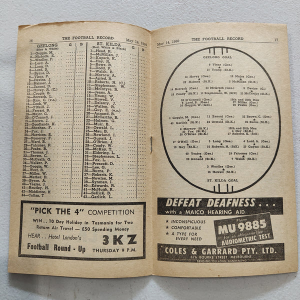 VFL 1960 May 14 Geelong v St Kilda Football Record