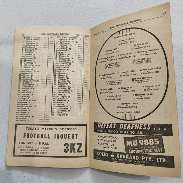 VFL 1960 May 28 South Melbourne v Collingwood Football Record