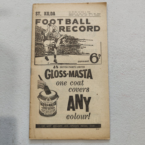 VFL 1960 June 4 St Kilda v Fitzroy Football Record