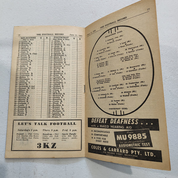 VFL 1960 June 11 Melbourne v Footscray Football Record