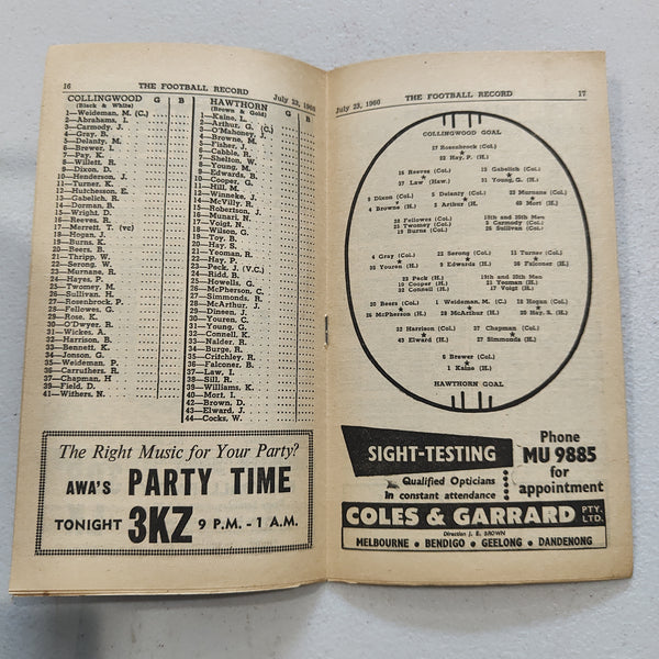 VFL 1960 July 23 Collingwood v Hawthorn Football Record