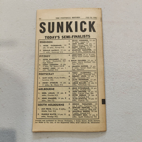 VFL 1960 July 23 Collingwood v Hawthorn Football Record