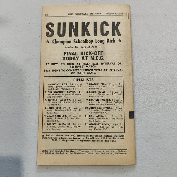 VFL 1960 August 6  Essendon v Footscray Football Record
