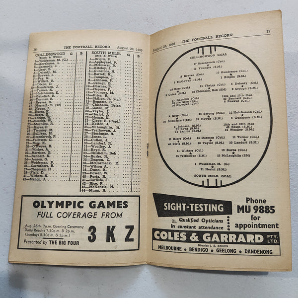VFL 1960 August 20 Collingwood v South Melbourne Football Record