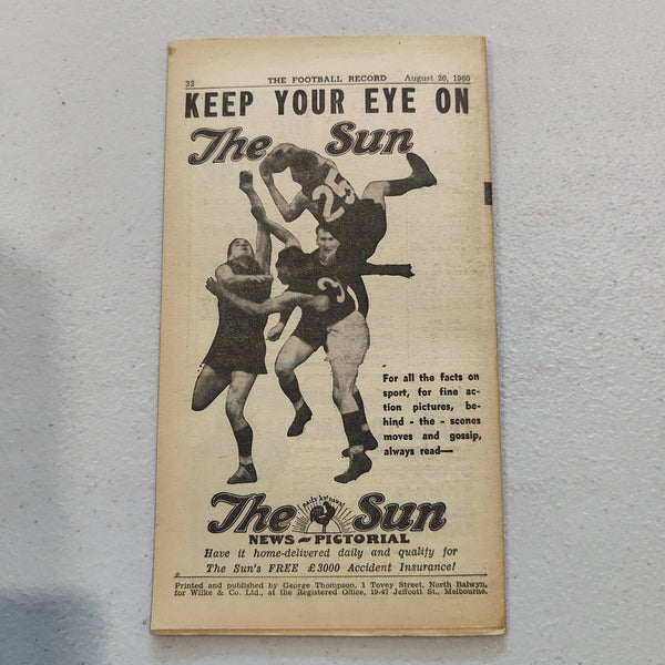 VFL 1960 August 20 Collingwood v South Melbourne Football Record
