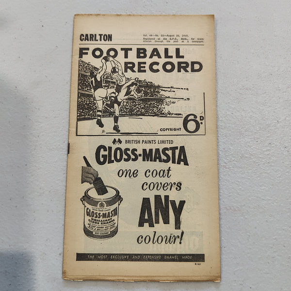 VFL 1960 August 20 Carlton v Geelong Football Record