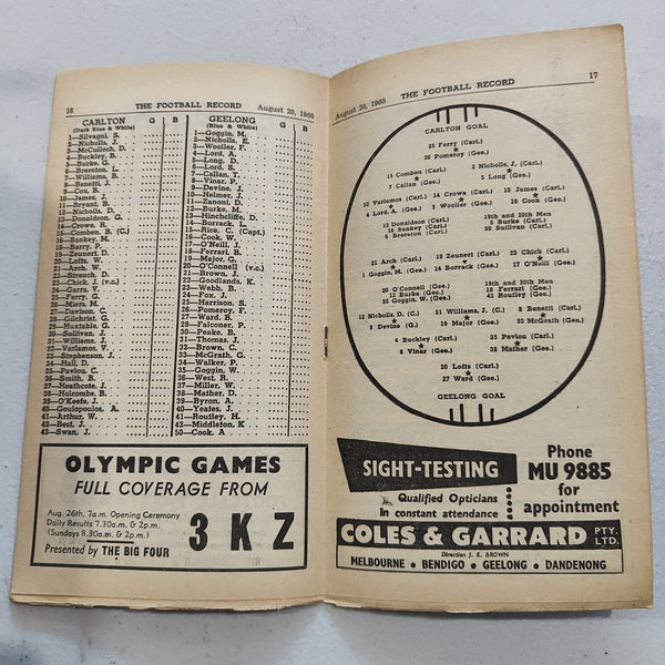 VFL 1960 August 20 Carlton v Geelong Football Record