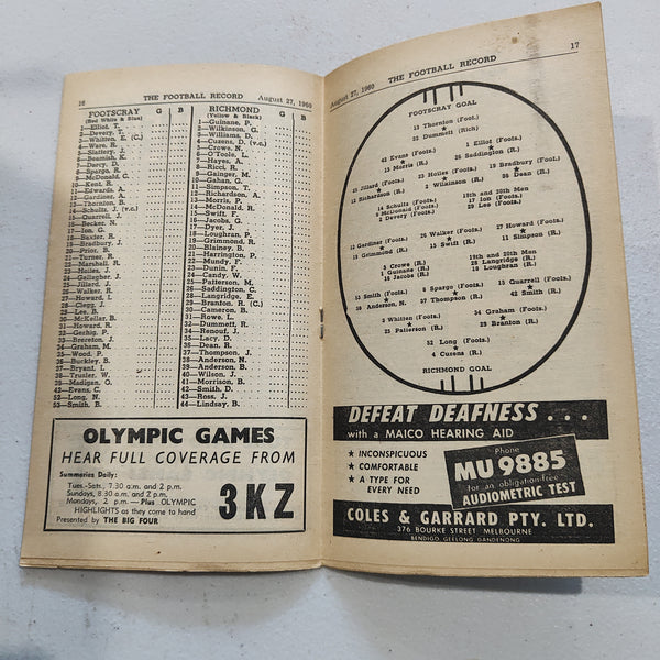 VFL 1960 August 27 Footscray v Richmond Football Record