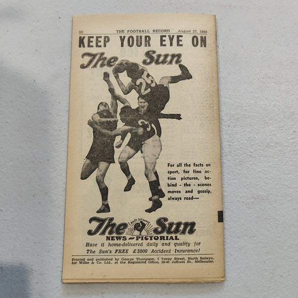 VFL 1960 August 27 Footscray v Richmond Football Record
