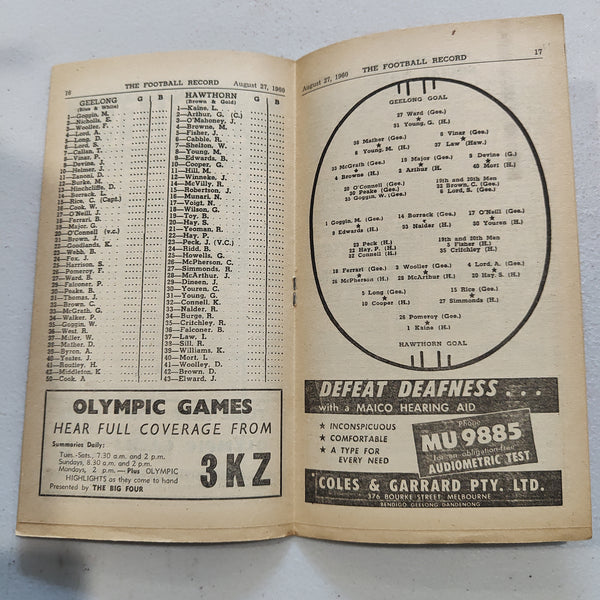 VFL 1960 August 27 Geelong v Hawthorn Football Record