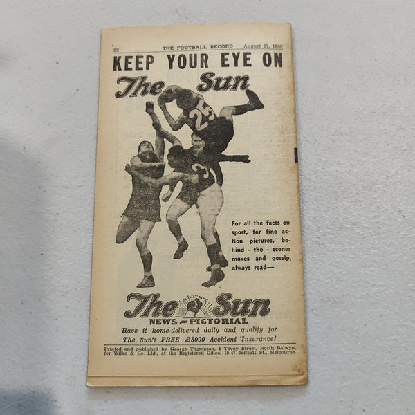 VFL 1960 August 27 Geelong v Hawthorn Football Record