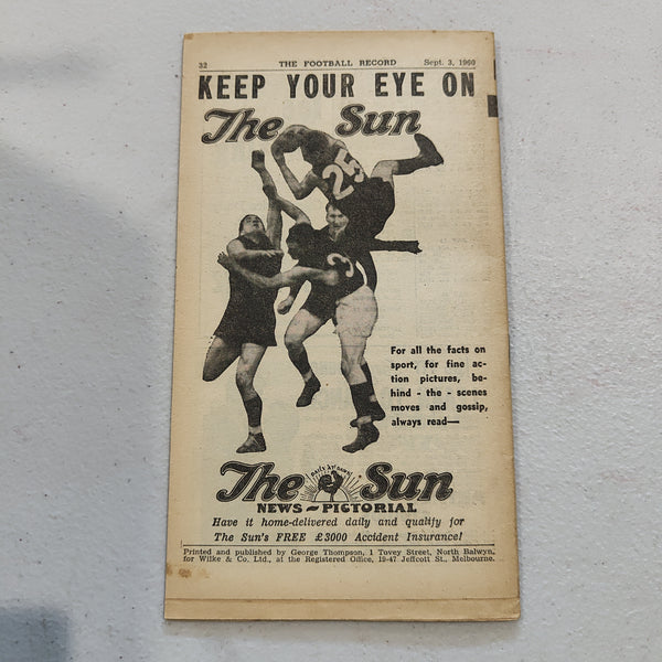 VFL 1960 September 3 1st Semi Final Essendon v Collingwood Football Record