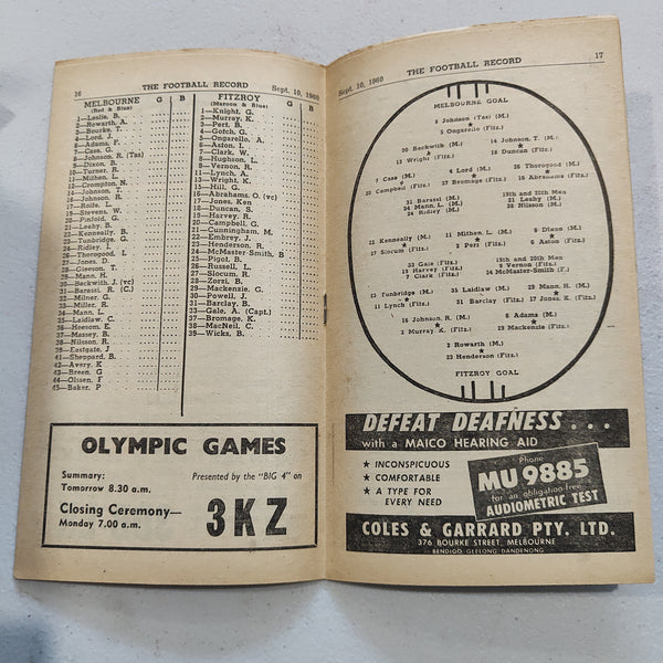 VFL 1960 September 10 2nd Semi Final Melbourne v Fitzroy Football Record