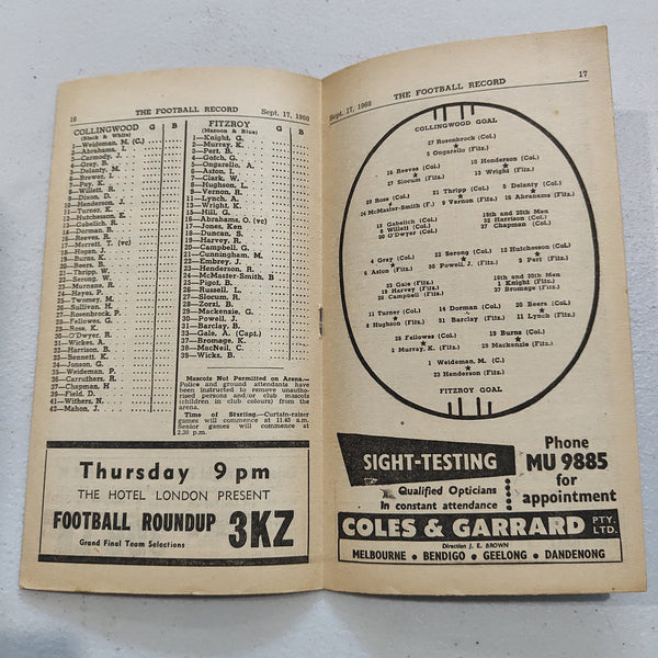 VFL 1960 September 17 Final Collingwood v Fitzroy Football Record