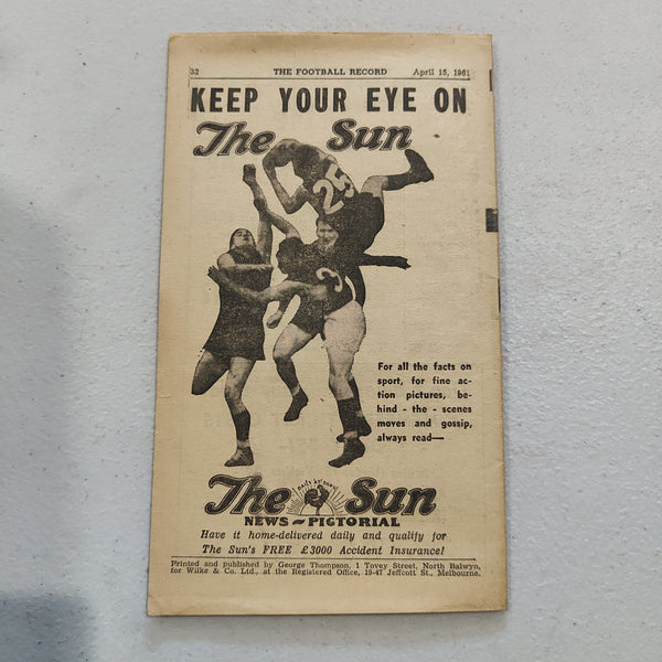 VFL 1961 April 15 St Kilda v Carlton Football Record