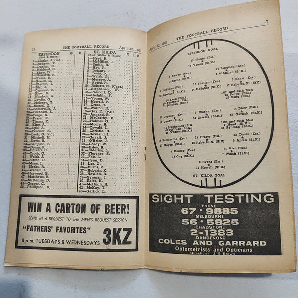 VFL 1961 April 22 Essendon v St Kilda Football Record