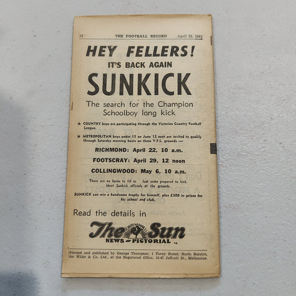 VFL 1961 April 22 Essendon v St Kilda Football Record