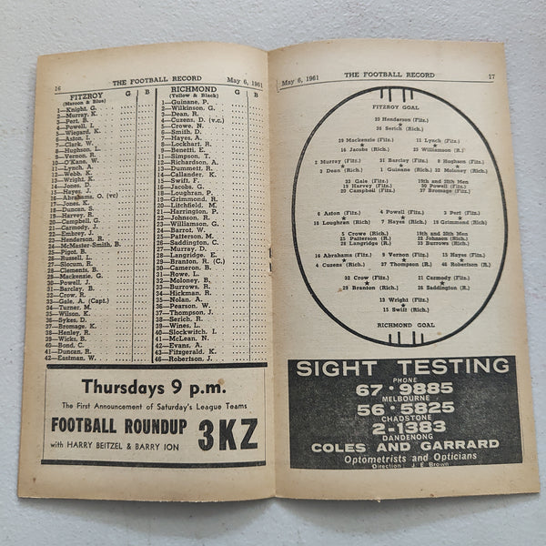 VFL 1961 May 6 Fitzroy v Richmond Football Record