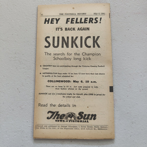 VFL 1961 May 6 North Melbourne v Hawthorn Football Record