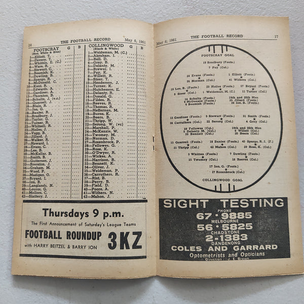 VFL 1961 May 6 Footscray v Collingwood Football Record