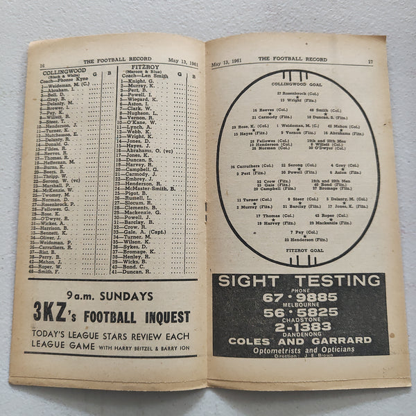 VFL 1961 May 13 Collingwood v Fitzroy Football Record