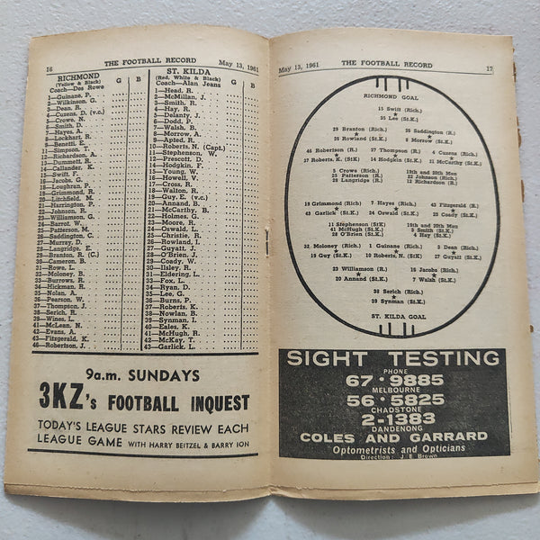 VFL 1961 May 13 Richmond v St Kilda Football Record