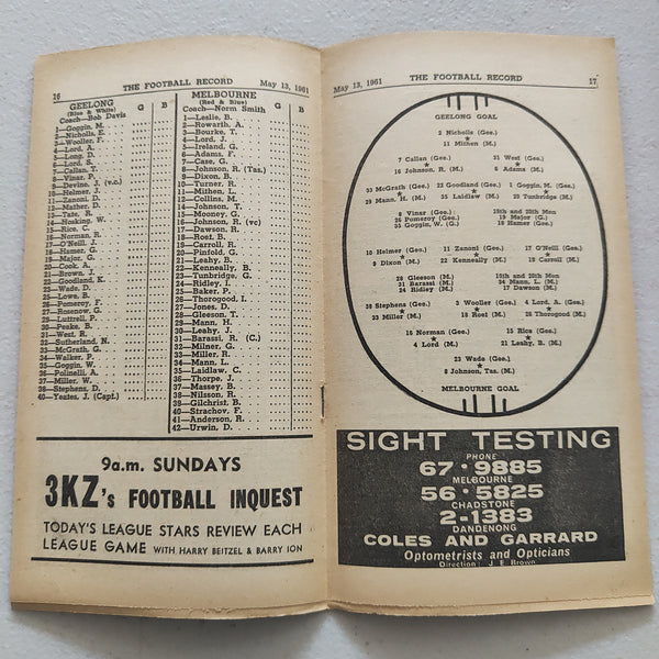 VFL 1961 May 13 Geelong v Melbourne Football Record