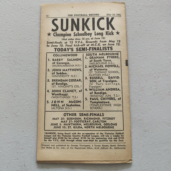 VFL 1961 May 13 Geelong v Melbourne Football Record