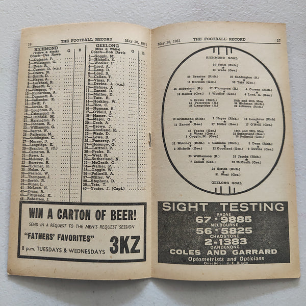 VFL 1961 May 20 Richmond v Geelong Football Record