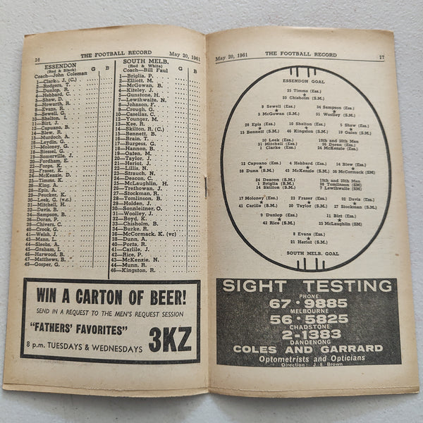 VFL 1961 May 20 Essendon v South Melbourne Football Record