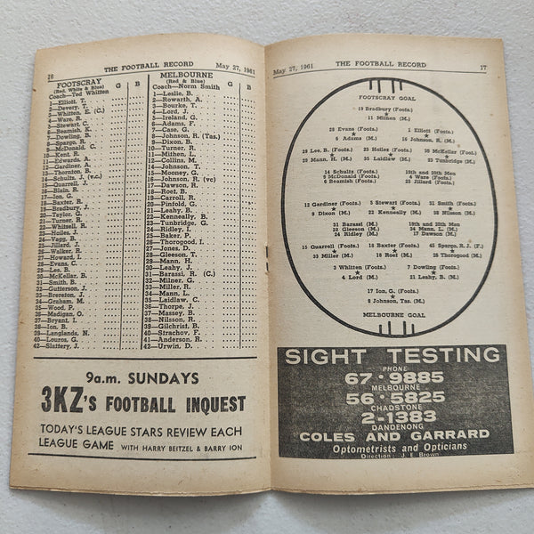 VFL 1961 May 27 Footscray v Melbourne Football Record