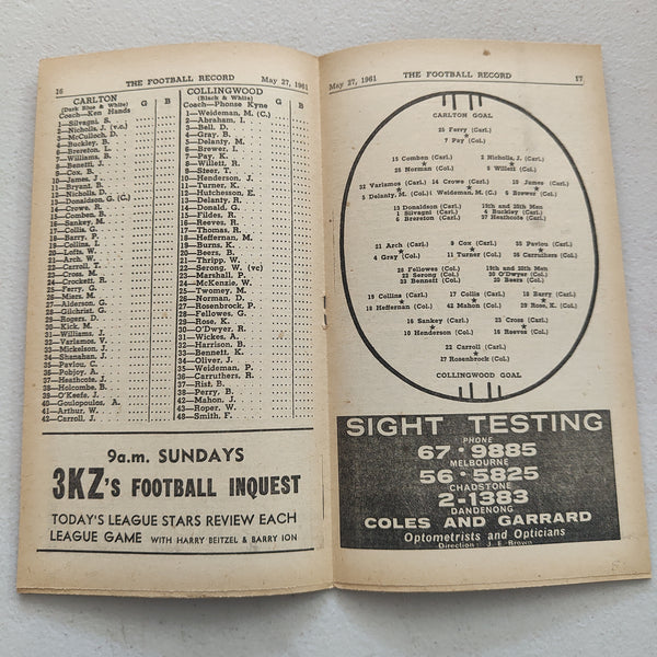 VFL 1961 May 27 Carlton v Collingwood Football Record