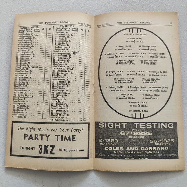 VFL 1961 June 3 North Melbourne v St Kilda Football Record