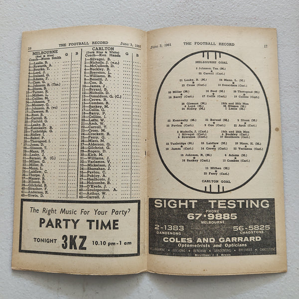 VFL 1961 June 3 Melbourne v Carlton Football Record