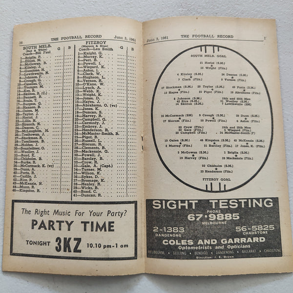 VFL 1961 June 3 South Melbourne v Fitzroy Football Record