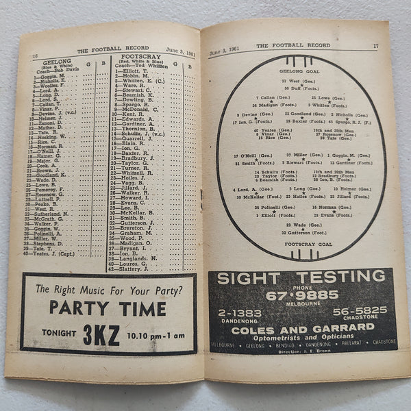 VFL 1961 June 3 Geelong v Footscray Football Record