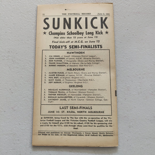 VFL 1961 June 3 Geelong v Footscray Football Record