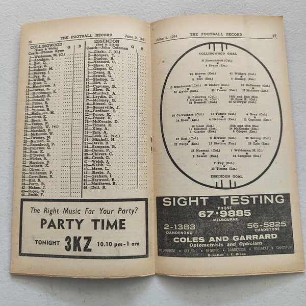 VFL 1961 June 3 Collingwood v Essendon Football Record