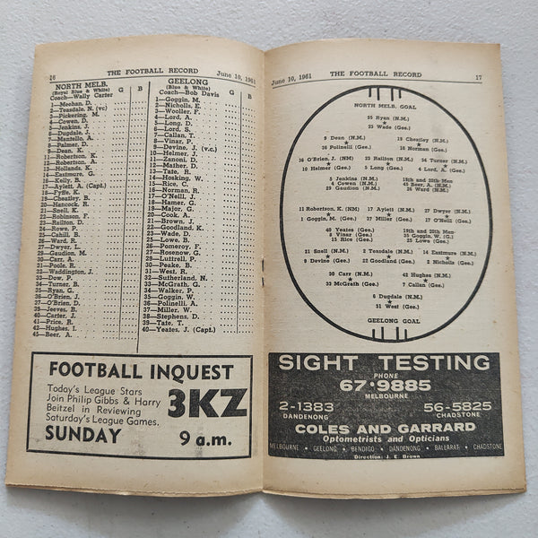 VFL 1961 June 10 North Melbourne v Geelong Football Record